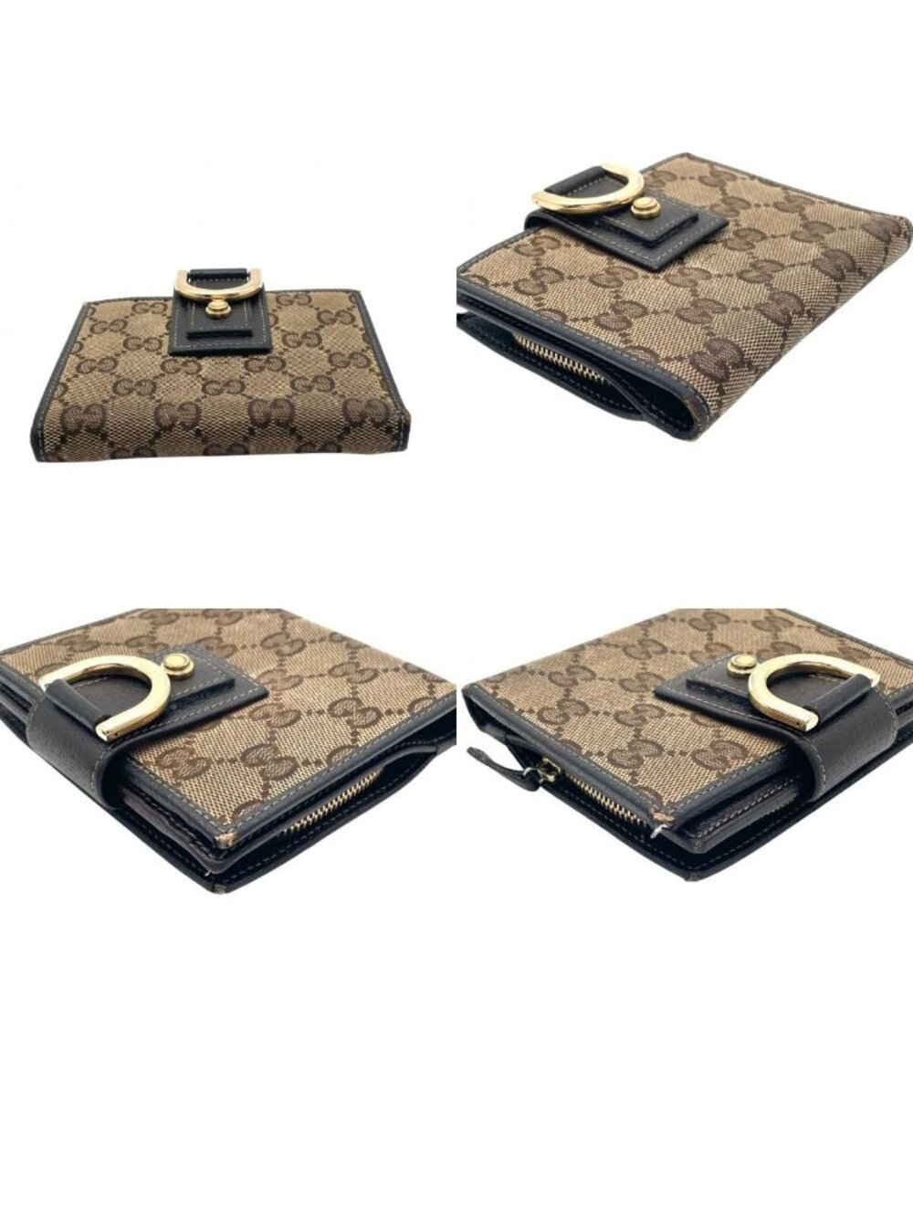Gucci Abbey GG Canvas Leather Bifold Wallet Snap Compact Mini Wallet Beige - Picture 7 of 10